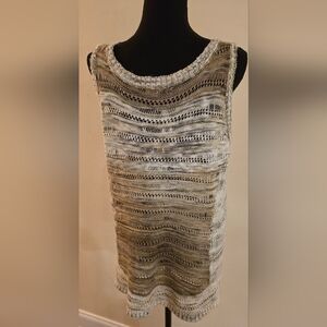 Dressbarn Neutral Crocheted‎ Sleeveless Tunic (Size Large)